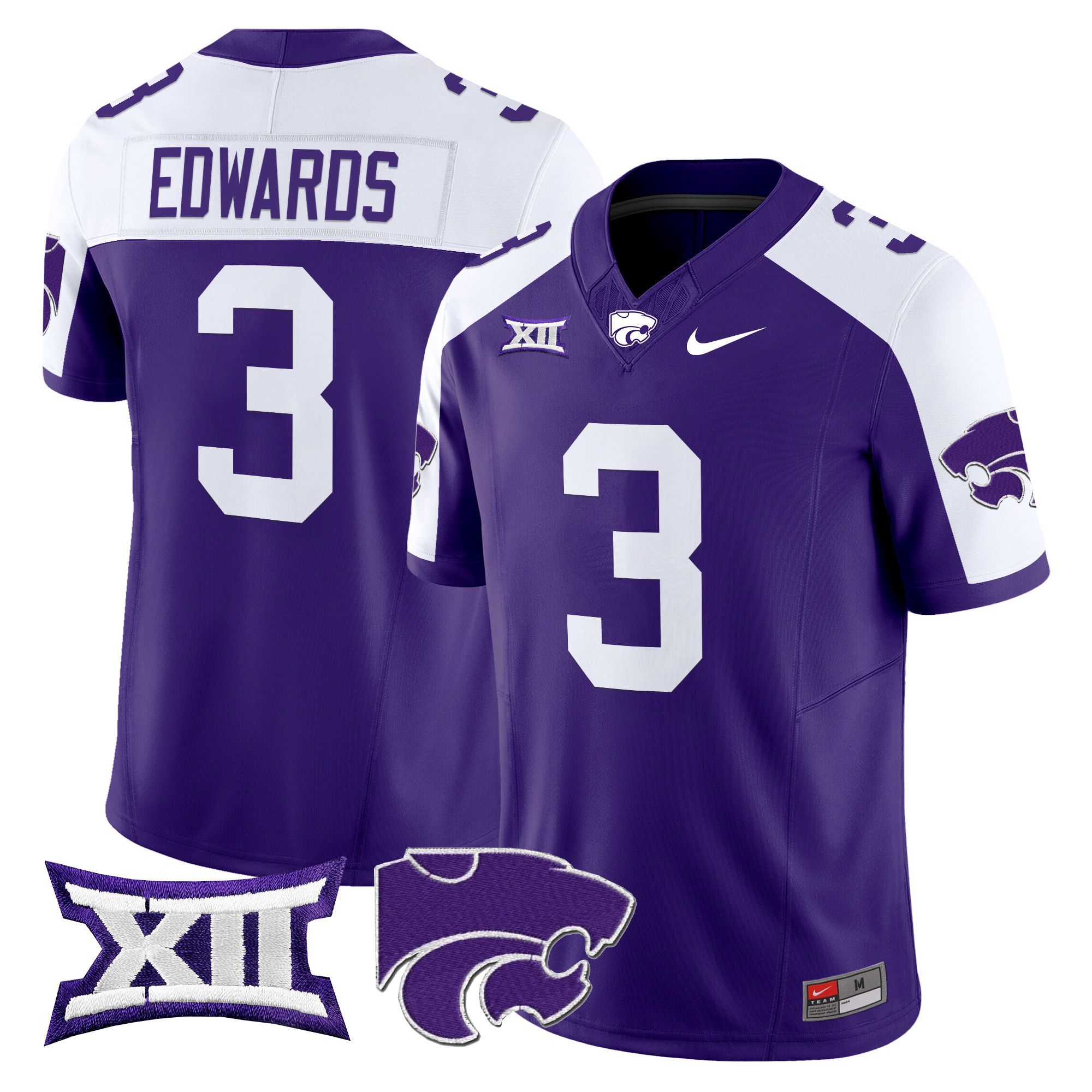 Men Kansas State Wildcats #3 Edwards Purple Nike 2024 Vapor Limited NCAA Jersey